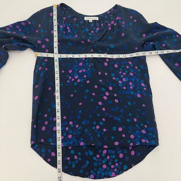 Amanda Uprichard Multicolor Polka Dot Split Neck Hi-Low Silk Blouse Small - Picture 10 of 11